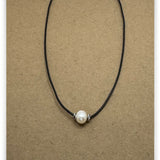 Pearl Leather Choker w/ Twisted Ring