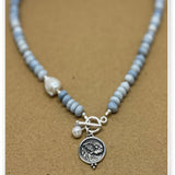 Angel Blue Opal and Pearl Toggle Necklace