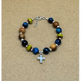 Bold Faith Tiger Eyes Blue Olive Wood Bracelet