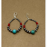 Navajo Pearl, Turquoise, & Coral Earrings