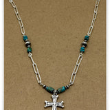 Bethesda Healing Cross Navajo Pearl Turquoise Paperclip Chain Necklace