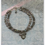 Heart Black Moonstone and Gray Pearl Double Strand Bracelet