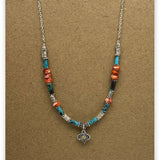 Mustard Seed Turquoise Coral Silver Bead Necklace