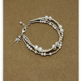 Trio Cross Pearl Triple Stacked Bracelet