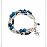 Trio Cross Triple Strand Blue Apatite Bracelet