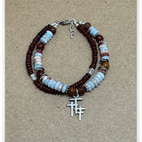 Trio Cross Light Blue Sea sediment Jasper Double Bracelet