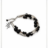 Trio Cross Black Onyx Triple Strand Bracelet