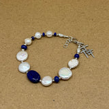 Trio Cross Pearl Coin and Lapis Bracelet