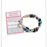 Trio Cross Sea Sediment Jasper & Lapis Triple Strand Bracelet