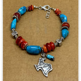 Texas Arizona Kingman Turquoise & Coral Bracelet
